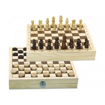 Schach und Damespiel in einer Holzkiste JJ66440 Jeujura 1