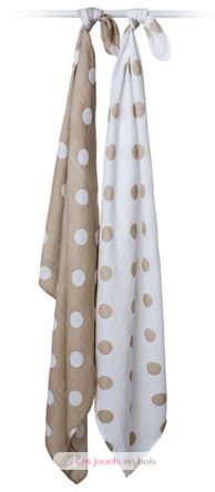 Muslin Baby Swaddle Mulltuch 2er Set - Cream Polka Dots LLJ-121-013-004 Lulujo 3