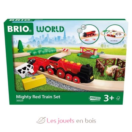 Landhaus-Eisenbahnset mit roter Lokomotive BR36029 Brio 1