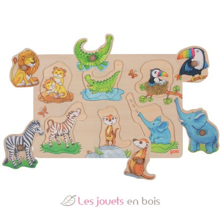 Steckpuzzle wilde Tierbabies mit Elternteil GK57310 Goki 1
