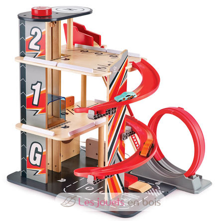 Stunt-Fahrbahn mit Ladestation Hape Parkhaus Toys Holz aus - E3019