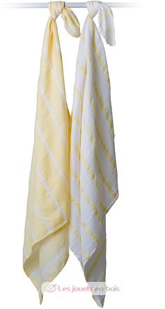 Muslin Baby Swaddle Mulltuch 2er Set - yellow stripes LLJ-121-013-005 Lulujo 4