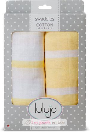 Muslin Baby Swaddle Mulltuch 2er Set - yellow stripes LLJ-121-013-005 Lulujo 2