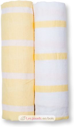 Muslin Baby Swaddle Mulltuch 2er Set - yellow stripes LLJ-121-013-005 Lulujo 1