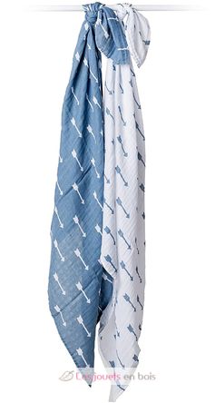 Muslin Baby Swaddle Mulltuch 2er Set - Blue Arrows LLJ-121-013-006 Lulujo 4