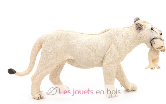 Weiße Löwin-Figur mit ihrem kleinen Löwenbaby PA50203 Papo 3