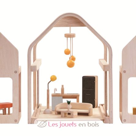 Möbliertes 3-in-1-Puppenhaus PT7611 Plan Toys 10