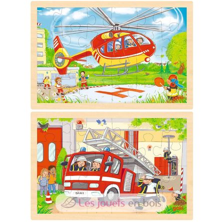 Einlegepuzzle Hubschrauber und Feuerwehr GK57301 Goki 1