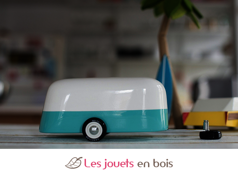 back in the 60's! Wohnwagen Camper - Blau, Holzauto von Candylab.